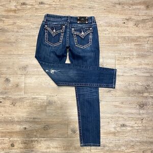 Miss Me Blue Skinny Jeans with Decorative Stitching